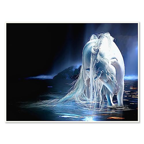 DCIDBEI 40x30CM 5D DIY Runde Diamond Painting Fantasy Tier || Diamant Stickerei weißes Pferd || kreatives Handwerk für Kinder || Dekoration Zimmer Büro || Diamant Malerei Cartoon von DCIDBEI