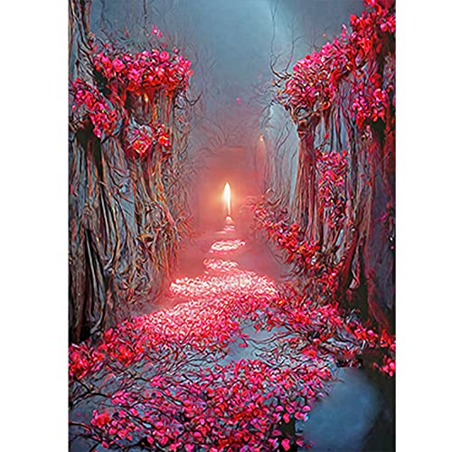 DCIDBEI 40x50CM DIY Runde Diamant Malerei Rote Rose, Stickerei Kreuzstich Strass Erwachsene Diamond Painting Blumen Straße Kinder Schlafzimmer Wand Eingangsdekoration von DCIDBEI