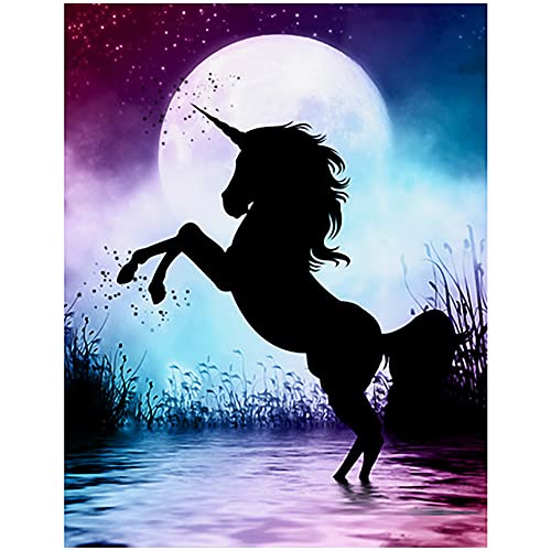 DCIDBEI 40x50cm Diamant-Malerei Fantasietiere,Diamant Painting Bilder Einhorn-Silhouette im Mondlicht, 5D DIY Diamond Painting rund,Anime Dekoration Schlafzimmer Büro Basteln Erwachsene Kit von DCIDBEI