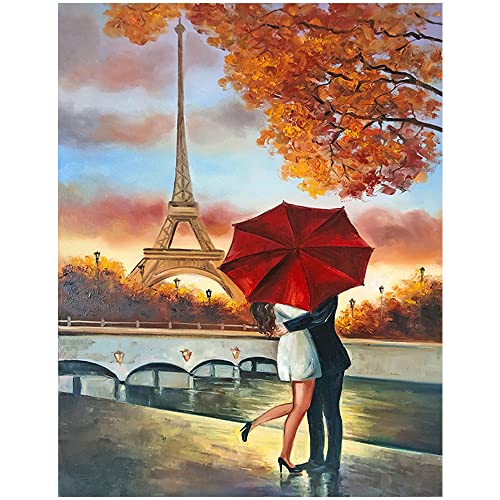 DCIDBEI 40x50cm Square Diamond Painting landschaft eiffelturm Quadratisch 5D Diamant Painting Bilder Bastelset Erwachsene, Geeignet für Kinder Und Anfänger,Paar unter Regenschirm von DCIDBEI