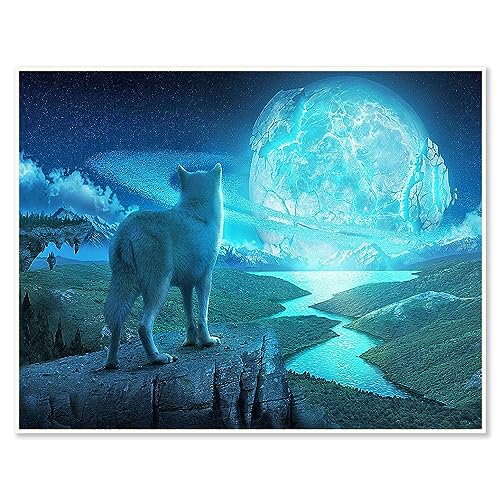 DCIDBEI 50 x 40 cm 5D Diamond Painting Wolf im Mondschein || Diamant Stickerei Quadratisch Berg || DIY Perle Bild Diamant Tiere || Handwerk Kunst Erwachsene || Dekoration Wand zu Hause Wohnzimmer von DCIDBEI