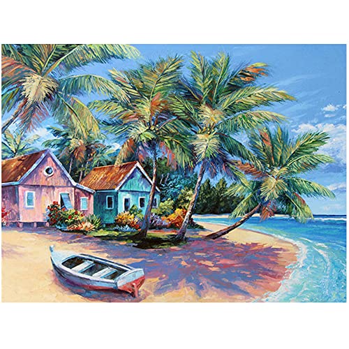 DCIDBEI 50 x 40 cm Diamond Painting Square Drill Meer,Diamant Painting Bilder Landschaft tropische, Kokosnussbaum Leinwand für Erwachsene Kinder, Kristall Handwerk Dekoration zu Hause Haus Büro von DCIDBEI