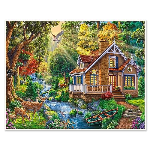 DCIDBEI 50x40CM 5D Diamond Painting Landschaft Natur | Diamant-Stickerei Tiere | Diamant Painting Bilder Square Haus im Wald | kreative Hobby Erwachsene | Dekoration Wohnzimmer Büro von DCIDBEI