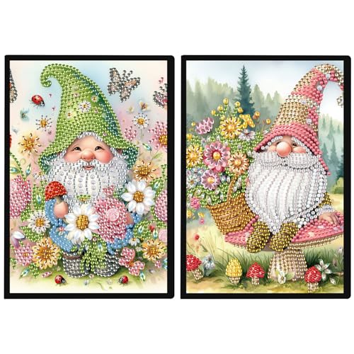 DCIDBEI 5D 2 Pack Diamond Painting Notizbuch Zweg A5 Blanko Diamond Painting Tagebuch Zwerg Diamant Malerei Skizzenbuch Gartenzwerg Diamond Painting Übenheft Notizheft 50 Blätter Schreibblock Büro von DCIDBEI