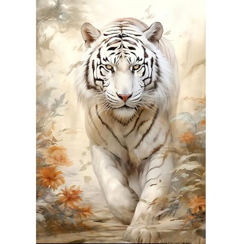 DCIDBEI DIY 5D Diamant Malerei Weißer Tiger 40x50cm Malen nach Zahlen Tiere Tiger Weiss Puzzle Strass Stickerei Kreuzstich Mosaik Klebebilder Erwachsene Weißer Tiger Diamond Painting Starterset von DCIDBEI