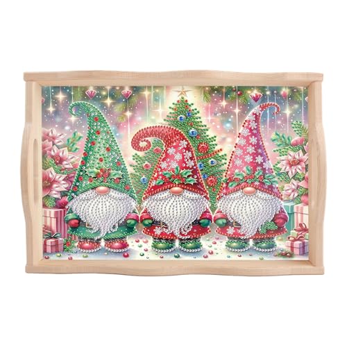 DCIDBEI DIY Diamond Painting Serviertablett Tablett mit Griffen Weihnachten 30x20cm Diamant Paitning Tablett Küchentablett Servierplatte Frühstückstablett käseplatte Set Tee Getränketeller Kreuz Zwerg von DCIDBEI