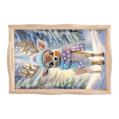DCIDBEI DIY Diamond Painting käsebrett Serviertablett mit Griffen Weihnachten 30x20cm Diamant Painting Servierplatte Platten Gemüse Vorspeise Serviertablett Lebensmittel Brot Boardsoard Reh Hirsch von DCIDBEI