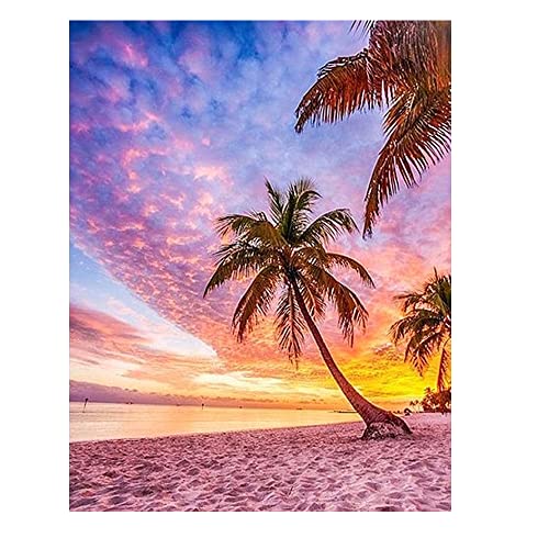 DCIDBEI Diamant Painting Strand und Meer Pink 40x50cm Diamond Painting Bild Strand Palmen Diamond Painting Strand Wasser Meer Sand Sonnenuntergang Diamond Painting Erwachsene Landschaft Pink von DCIDBEI