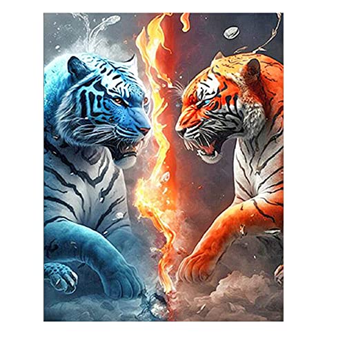 DCIDBEI Diamant Painting Tiger Neonfarben Diamond Painting Wei Er Tiger Spiegelbild Diamond Painting Blauer Tiger 5D DIY Diamant Stickerei Diamant Painting Bilder Erwachsene Tiere Perlenbilder von DCIDBEI