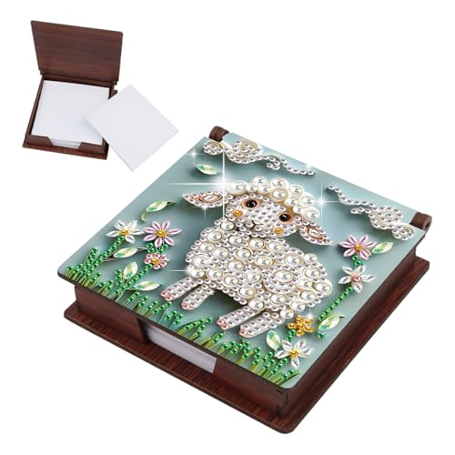 DCIDBEI Diamant Painting Zettelbox 11x11cm mit Zettelblock 160 Blatt Notizzettel Box Diamond Painting Zettelkasten für Büro Schreibtisch Zubehör Kartensteckplätzen Cube Notiz Box Schaf von DCIDBEI