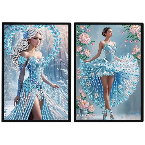 DCIDBEI Diamond Notebook 2PCS Diamond Painting Notizbuch Diamond Art Notizblock Tagebuch Journal Buch Diamant Malerei Skizzenbuch A5 Blanko Diamond Painting Schreibblock Prinzessin Ballett Ballerina von DCIDBEI
