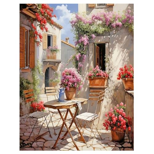 DCIDBEI Diamond Painting Blumen Haus 40x50cm Diamant Painting Landschaften Puzzle Diamant Painting Landschaft Rote Blumen Diamant Painting Bilder Garten Ecke des Hauses Stickbilder Erwachsene Blumen von DCIDBEI