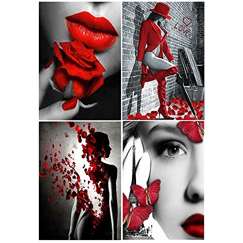 DCIDBEI Diamond Painting Erwachsene Sexy 4Pcs 30x40 cm Diamond Painting Sexy Diamant Painting Bilder DIY Malen Nach Zahlen Erwachsene Diamond Painting Nackte Frau Diamond Painting Rote Lippen Augen von DCIDBEI