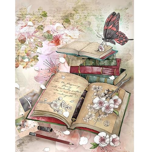DCIDBEI Diamond Painting Erwachsene Vintage 40x50cm Notizbuch Schmetterling Buch Diamant Gemälde Kirschblüten Eckige Steine von DCIDBEI