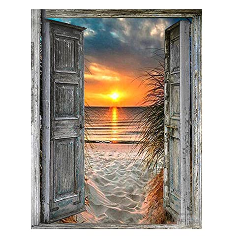 DCIDBEI Diamond Painting Fensterbilder 40x50cm Diamond Painting Meer und Strand Fenster Diamond Painting Fenster zum Meer Diamant Painting Bilder Erwachsene Sonnenuntergang Perlenbilder Erwachsene von DCIDBEI