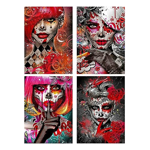 DCIDBEI Diamond Painting Hexen 4er Set 30x40 cm Diamant Painting Bilder Erwachsene Gothic Diamond Painting Skull Frau Diamond Painting Schädel Skull Frau Diamond Painting Erwachsene Totenkopf von DCIDBEI