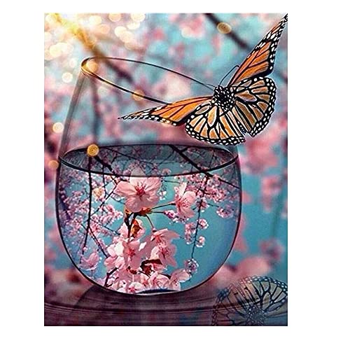 DCIDBEI Diamond Painting Japanische Kirsche Cicegi 40x50cm Kirschbaum Malerei Diamond Painting Kirschblüten in Glas Diamant Stickerei Blumen Schmetterling Perlenbilder Erwachsene Schmetterling von DCIDBEI