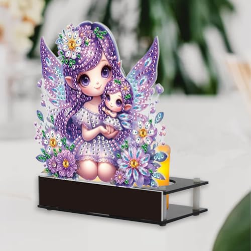 DCIDBEI Diamond Painting Kerzenhalter Kerzenteller 12x14cm Diamant Painting Kerzenstecker Candle Holder Kamindekoration Kerzenleuchter Kerzenuntersetzer Tablett Schmetterlingsfee Elf Engel von DCIDBEI