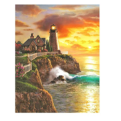 DCIDBEI Diamond Painting Landschaft Meer 40x50cm Diamond Painting Landschaften und Natur Diamond Painting Leuchtturm Strand und Meer Malen nach Zahlen Diamant Gemälde Diamant Painting Sonnenuntergang von DCIDBEI