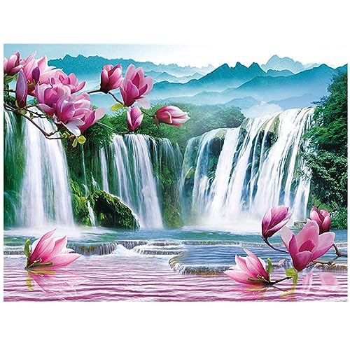 DCIDBEI Diamond Painting Landschaft 50x40 cm - Quadratische Steine, Blumen, Wasserfall - Diamant Stickerei für Erwachsene von DCIDBEI