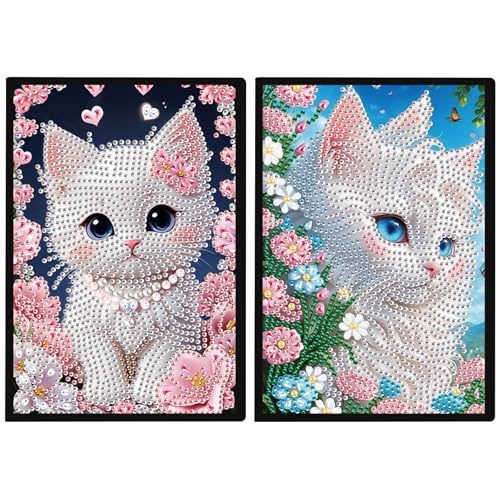 DCIDBEI Diamond Painting Notizbuch 2er Set A5 Diamond Painting Journal Buch Diamant Painting Notizbuch Katze Blumen Bastelset Tagebuch Skizzenbuch Malen nach Zahlen Notizbücher von DCIDBEI