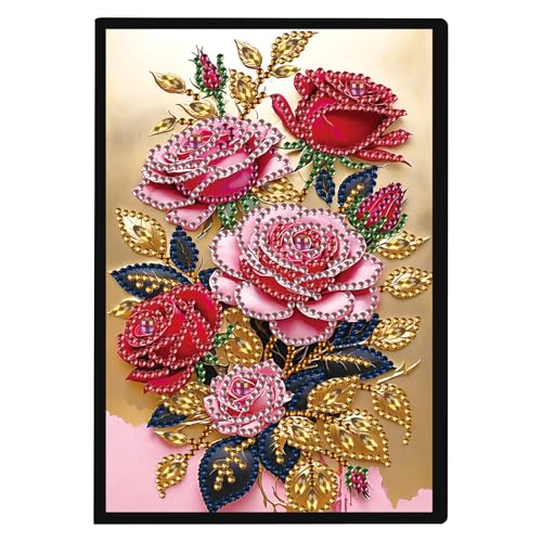 DCIDBEI Diamond Painting Notizbuch A5 Blanko Notizbücher Diamant Malerei Notizbuch Schreiben Hardcover Tagebuch Skizzenbuch Diamond Painting Note Book Rose Blumen von DCIDBEI