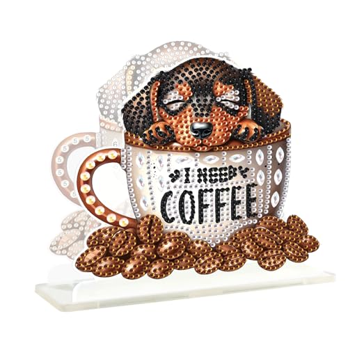DCIDBEI Diamond Painting Serviettenhalter 15x15cm Diamant Malerei Servietten Halter Papier Serviettenhalter Handtuchhalter Serviettenspender Küchenarbeitsplatten Esstische Picknicktische Hund Kaffee von DCIDBEI