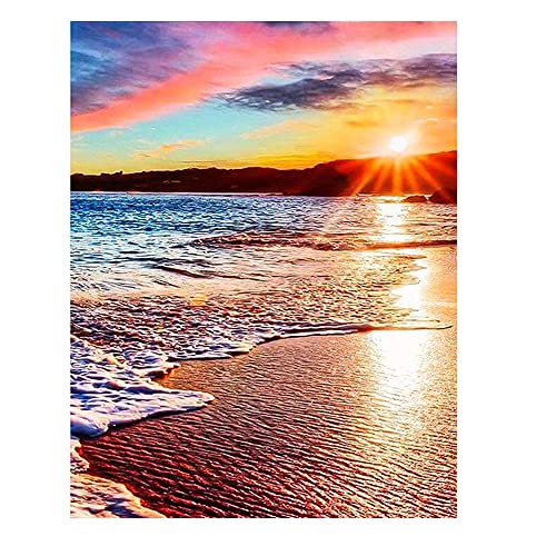 DCIDBEI Diamond Painting Strand Meer Bunt 40x50cm Diamant Painting Bilder Strand und Meer Diamond Painting Strand Wasser Meer Sand Sonnenuntergang Diamond Painting Sonnenuntergang am Meer Stickbilder von DCIDBEI