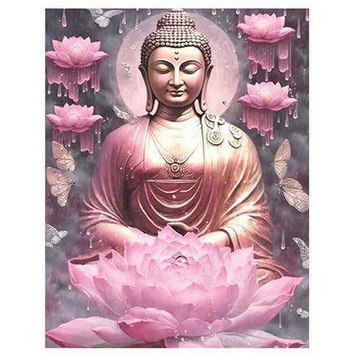 DCIDBEI Groß Diamond Painting Buddha Rosa 40x50 cm Diamant Painting Bilder Buddha Diamond Puzzle Buddha Malen nach Zahlen Buddha Pink Erwachsene Buddha Lotus Malen nach Zahlen Erwachsene Buddha Blumen von DCIDBEI