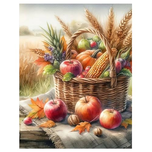 DCIDBEI Groß und Klar Diamond Painting Obst 40x50 cm Diamond Painting Goldener Herbst Freude an der Ernte Malen nach Zahlen Obst Diamant Painting Bilder Erwachsene Landschaft Herbst Obst Apfel Mais von DCIDBEI