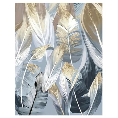 DCIDBEI Groß und Klar Diamond Painting Palmblätter 40x50cm Gold Tropischen Baum Palmblätter Leinwand Gemälde Diamond Painting weiße Blätter Modern Malen nach Zahlen Erwachsene Feder Weiß Gold von DCIDBEI