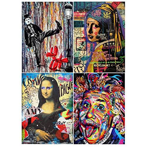 DIY 5D Diamond Painting 4er Set 30x40 cm Diamond Painting Berühmte Gemälde Diamond Painting Pop Art Diamant Malerei kits Malen nach Zahlen Erwachsene Einstein Diamant Painting Bilder Chaplin von DCIDBEI