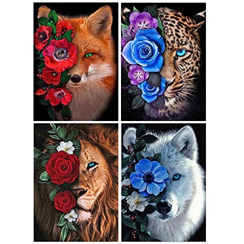 DCIDBEI Diamant Painting 4 Stück 30x40 cm 5D Erwachsene Diamant Malerei Kits Fuchs Löwe Leopard Diamond Art Painting Bilder Zubehör Malen nach Zahlen Kreuzstich Stickerei Mosaikherstellung Wand Decor von DCIDBEI