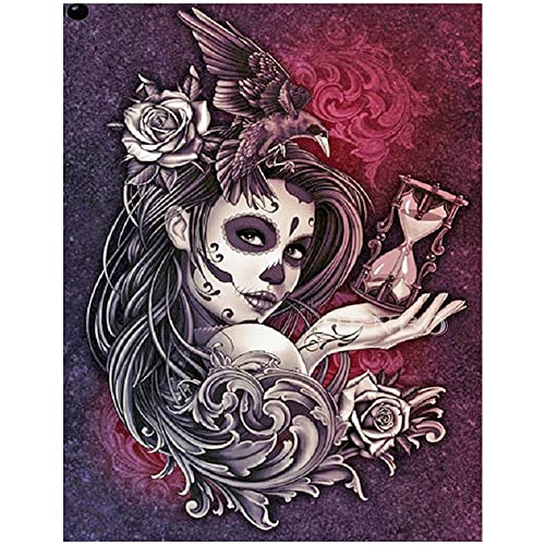 Diamond Painting Eckige Steine 40x50 cm Diamond Painting Schädel Schönheit Catrina mit Sanduhr Diamant Painting Bilder Totenkopf Diamond Painting Skull Daiments Painting Erwachsene Klebebilder von DCIDBEI