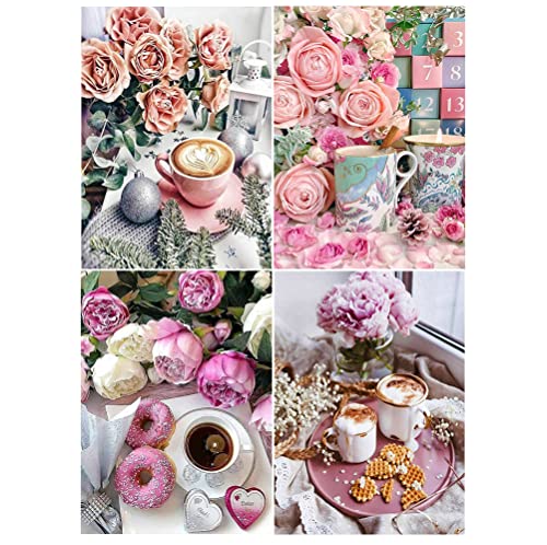 Diamond Painting Pinke Blumen 30x40 cm Diamontpating Kinder 4er Set Pink Malen nach Zahlen Kaffee Diamant Malerei Kits Mosaikherstellung Erwachsene DIY Diamant Painting Donut Diamond Painting Küche von DCIDBEI