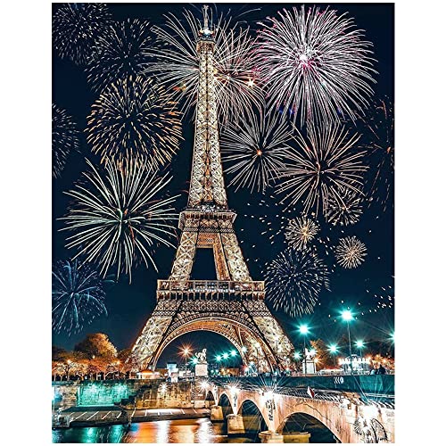 DCIDBEI Quadratische Steine 40x50 cm Diamant Painting Bilder Groß 5D Square Diamond Painting Full Drill Cross Stitch Embroidery Kit Basteln Erwachsene Mosaik Landschaft Eiffelturm Paris Feuerwerk von DCIDBEI