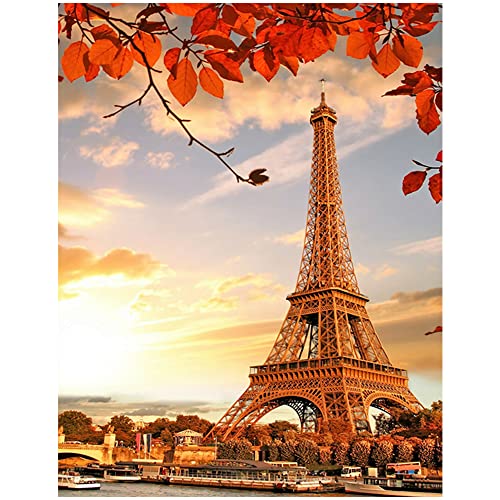 Square Diamond Painting Eckige Steine 40x50cm DIY 5D Diamant Malerei Kit Malen nach Zahlen Puzzle Diamanten Aufkleber Gemälde Diamant Painting Bilder Craft Landschaft Eiffelturm Paris Sonnenuntergang von DCIDBEI