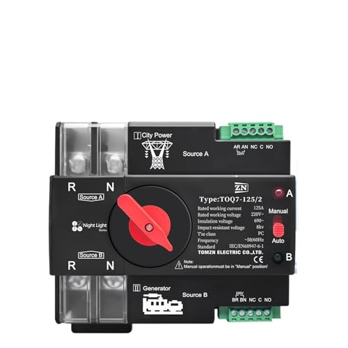 Rail 3 phase 2P3P4P 63A 100A 125A 230V Dual Power Automatic Transfer Electrical Selector Switch Uninterrupted ATS(4P L N 220V-230V,63A) von DCJJLWIG