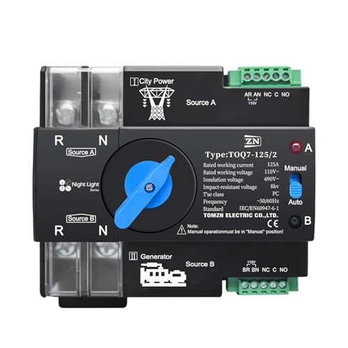 Rail ATS 110V 120V Dual Power Automatic Transfer Electrical Selector Switch Uninterrupted 2P 63A 100A 125A(63A) von DCJJLWIG
