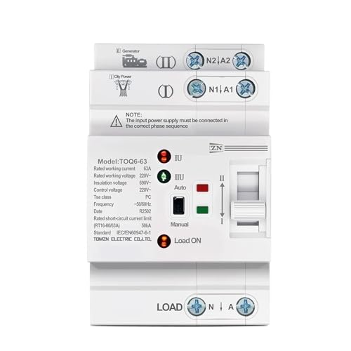 Rail ATS L N 220V Dual Power Automatic Transfer Electrical Selector Switches Uninterrupted 2P 63A TOQ6 von DCJJLWIG