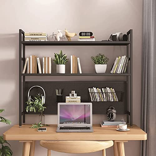 2-stufiges Industrie-Computertisch-Desktop-Regal – Schmiedeeisernes Desktop-Bücherregal, Desktop-Arbeitsplatten-Bücherregal, Büro-Desktop-Organizer mit perforiertem Brett, Metall-Desktop-Prä von DCLINAD