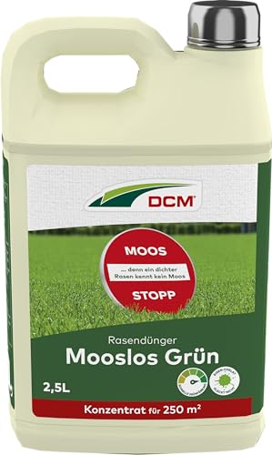 CUXIN DCM Rasendünger flüssig Mooslos Grün - Schnelle Grünfärbung - Moos Stopp - Indirekte Wirkung gegen Moos - Geeignet für Pflanzenschutz-Spritzen - organisch-mineralische Dünger-Suspension - 2,5 L von DCM