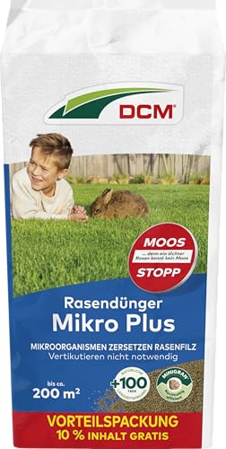 DCM Rasendünger Mikro Plus - Langzeit Rasendünger - MINIGRAN® TECHNOLOGY - Kein Vertikutieren nötig - organisch-mineralischer NPK-Dünger - 10 KG für 200 qm von DCM