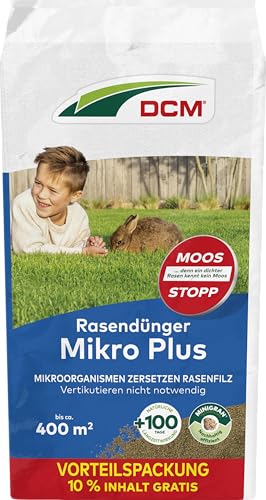 DCM Rasendünger Mikro Plus - Langzeit Rasendünger - MINIGRAN® TECHNOLOGY - Kein Vertikutieren nötig - organisch-mineralischer NPK-Dünger - 20 KG für 400 qm von DCM