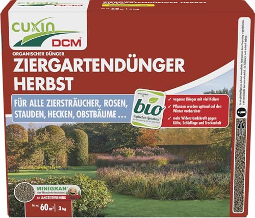 CUXIN DCM Ziergartendünger Herbst - Spezialdünger - Mit MINIGRAN® TECHNOLOGY - 100 Tage Langzeitwirkung - Ziergartendünger - Herbstdünger - Vegan - Bio - organischer Dünger - 3 kg von DCM