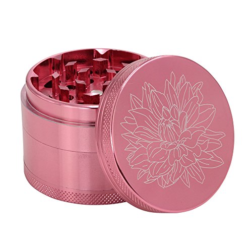 Dcou Premium Grinder Cruncher Bruchfester Aluminium Grinder Crusher Gewürze Schleifer mit Blumen auf dem Deckel Magnetisch Ø55mm Metall Spices Grinder 4 Teilig von Dcou