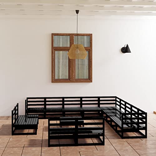 DCRAF Furniture Home Tools 14-teiliges Garten-Lounge-Set, schwarz, massives Kiefernholz von DCRAF