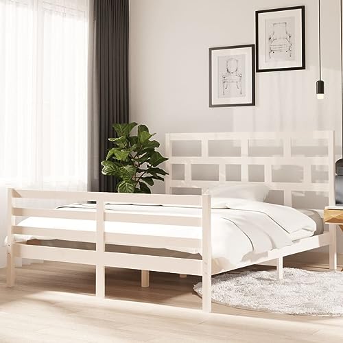 DCRAF Furniture Home Tools Bettgestell Weiß Massivholz Kiefer 160x200 cm von DCRAF