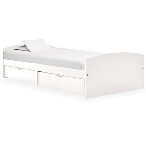 DCRAF Furniture Home Tools Bettgestell mit 2 Schubladen, Weiß, massives Kiefernholz, 90x200 cm von DCRAF