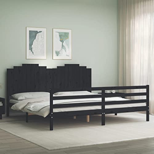 DCRAF Furniture Home Tools Bettgestell mit Kopfteil schwarz 200x200 cm Massivholz von DCRAF